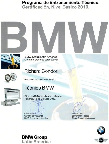 CERTIFICADO BMW 1